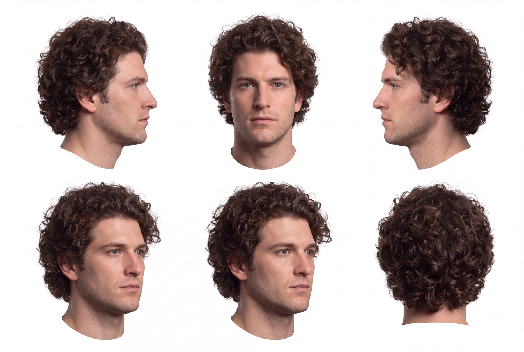 Head turnaround of the lead character from six angles