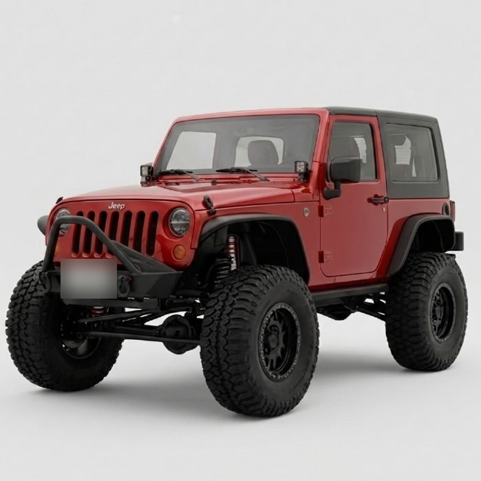 Reference image of the red Wrangler, three-quarter front view